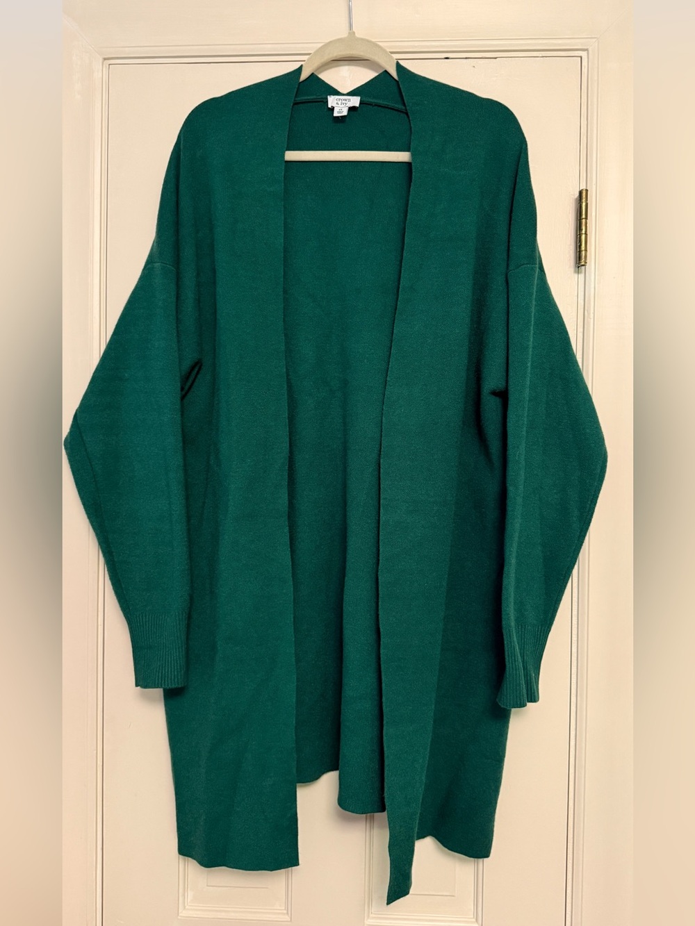 Crown & Ivy Emerald Green Longline Open Front Cardigan Drop Shoulder SIZE 1X
